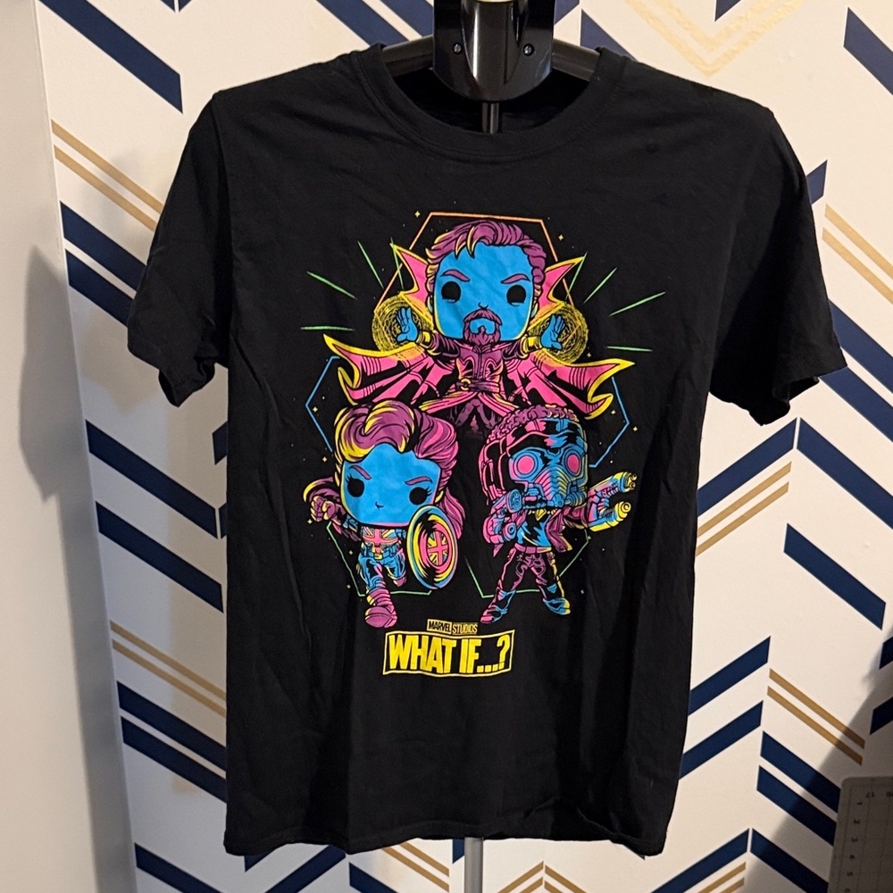 Marvel What If...? Blacklight Funko Pop Tee Black Mens Medium